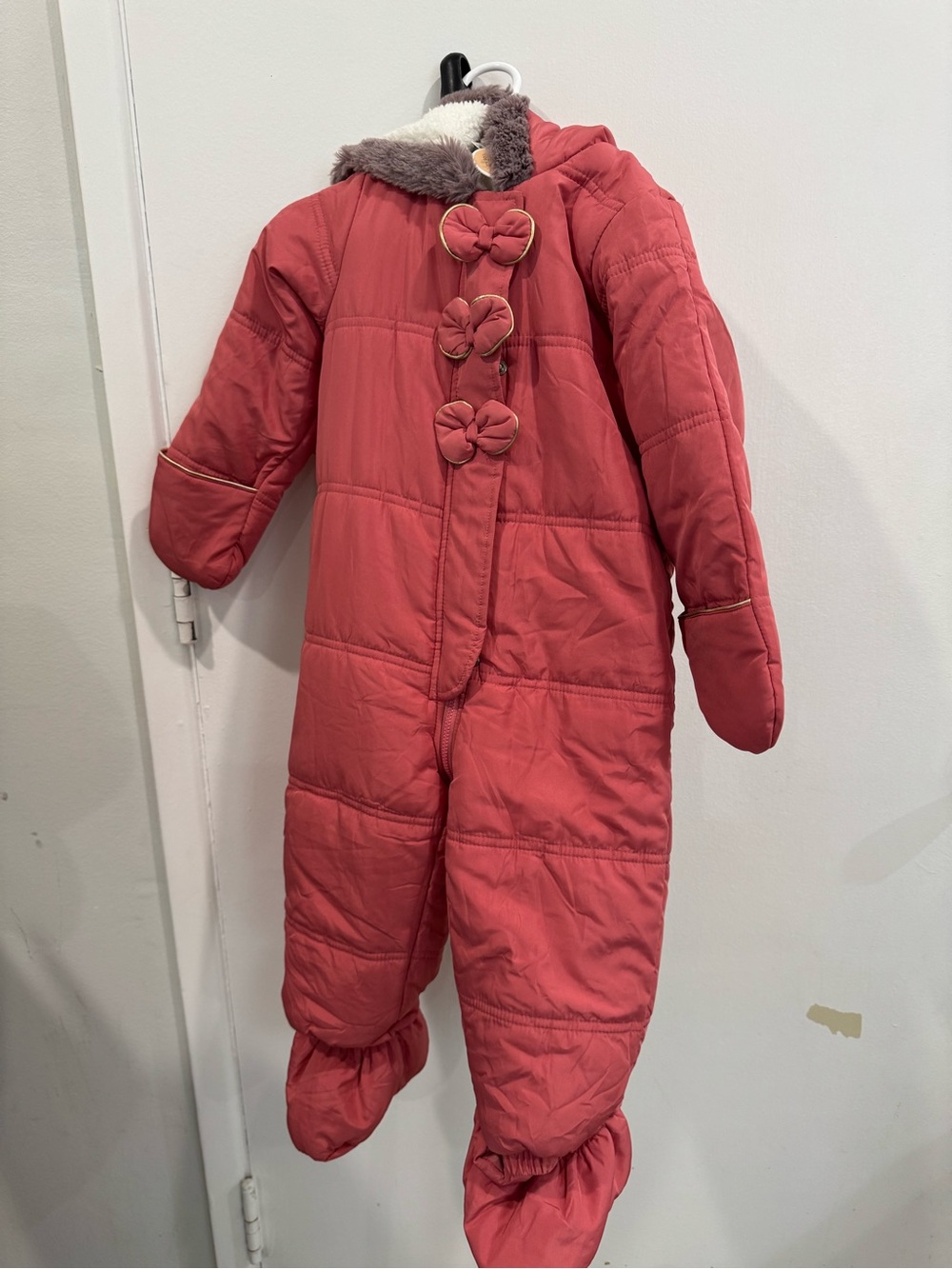 First Impressions Puffer One-Piece Snowsuit with Bow Accents